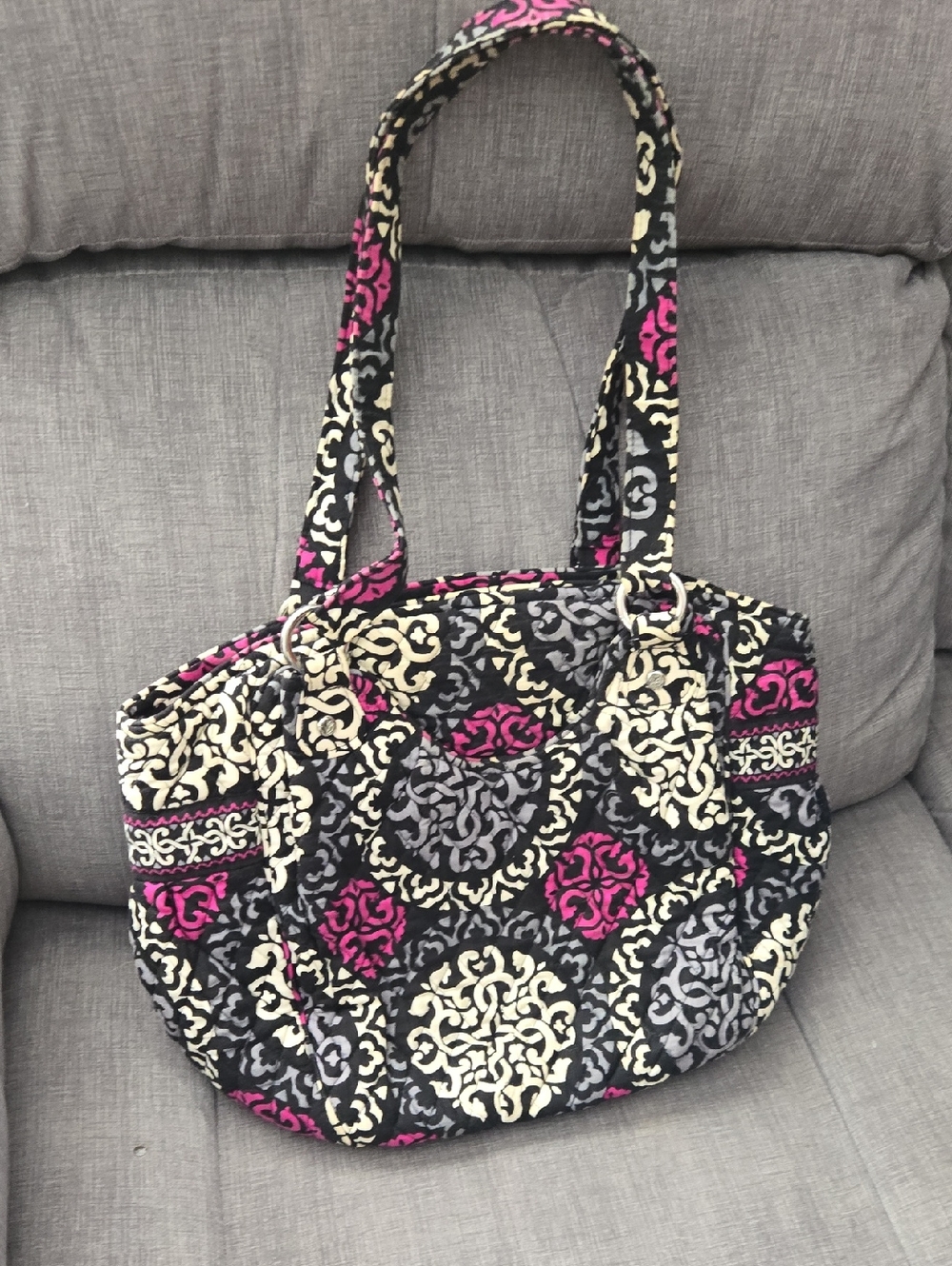 Vera Bradley Quilted Tote in Black, Cream & Pink